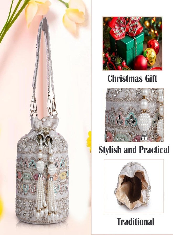 PLANX Velvet SilK Stylish Embroidery Unique Design Trendy Traditional Ethnic Wedding Party Handheld Potli For Women - Image 3